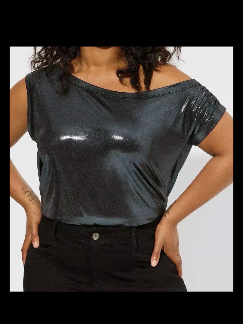 Metallic Black Cowl Neck Tunic Top